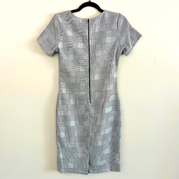 NWOT Cefian Grey Plaid-pattern Business V-Neck Pencil Dress w/ Short Sleeves - Picture 3 of 9